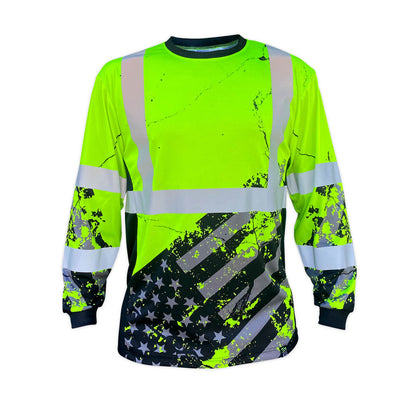 Safety Shirtz SS360º American Grit Yellow Class 3 Type-R Reflective Long Sleeve Safety Shirt - Ironworkergear