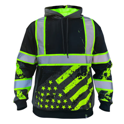 Safety Shirtz Stealth American Grit Black Type-O Reflective Safety Hoodie - Ironworkergear
