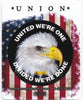 'Union... United We're One, Divided We're Done' American Flag w/Eagle Hard Hat Sticker #S107 - Ironworkergear