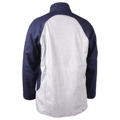Stretch-Back FR Cotton Welding Jacket, Tan with Gray Stretch Panel - Ironworkergear