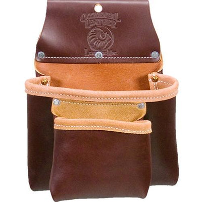 Occidental Leather Part #5023B      Two pouch all leather bag without internal tool holders.     For those who need a straight forward serviceable utility bag.     Weight: 1.3 lbs.     Main Bag: 9
