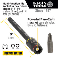 Klein 3-in-1 Impact Flip Socket, 1/4-Inch, 5/16-Inch, 5-Inch Length #32767 - Ironworkergear