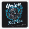 Union Til I Die Skull w/Blue Flames Hard Hat Sticker #S108 - Ironworkergear