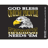 God Bless Union People Eagle Hard Hat Sticker #S12 - Ironworkergear