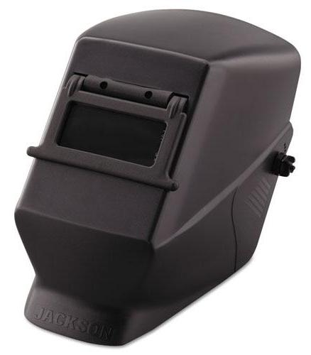 Jackson Safety Part #14972      Lightweight thermoplastic welding helmet provides premium-level safety at an economical price.     Expanded front provides full face and neck protection from sparks, heat and fumes.     Convenient 2" x 4 1/4" lift-front window, includes shade 10 polycarbonate filter plate and cover plate.