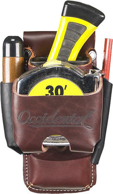 Occidental Leather Part #5523  4 times the tool capacity in the belt space of one holder. Holders for tape, lumber crayon or screw driver, pencil, plus, it features a FREE 2003 Oxy Tool Shield™ for sharp tools such as chisel or work knife. Designed for professionals and weekend warriors. Extra heavy duty steel clip accommodates up to 2