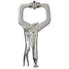 Irwin 6' Vise Grip Locking "C" Clamp Wide-opening jaws provide greater versatility in clamping a variety of shapes. Swivel pads hold tapered work awkward fabricating jobs and delicate projects without damaging the work surface. Constructed of high-grade heat-treated alloy steel for maximum toughness and durability. Guarded release trigger quickly unlocks and protects from accidental release