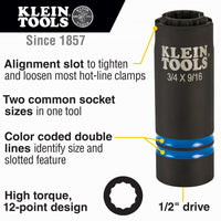 Products Klein 3-in-1 Slotted Impact Socket, 12-Point, 3/4 and 9/16-Inch #66031 - Ironworkergear