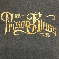 Prison Blue's Metallic Script T-Shirt-Clearance - Ironworkergear