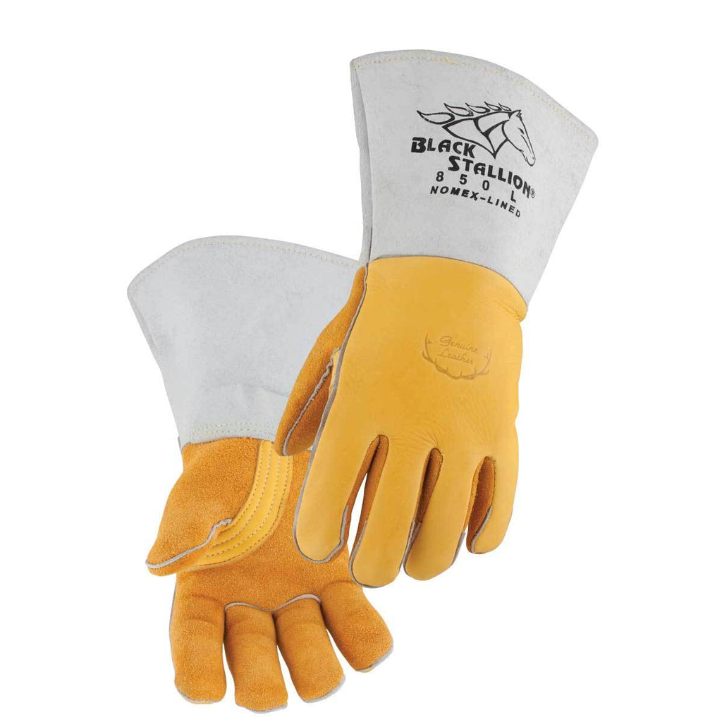  PREMIUM GRAIN ELKSKIN Constructed of Black Stallion® elkskin leather -- extra-thick for superior heat, flame, and abrasion resistance