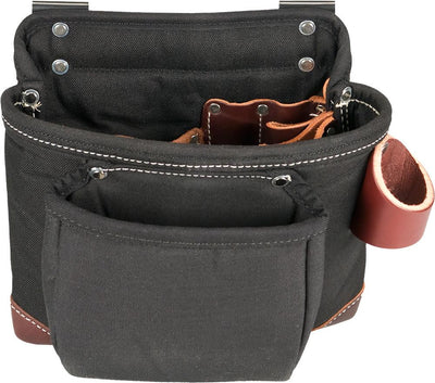 Occidental Leather Part #8517  This clip-on tool bag features holders for pencils, work knife, chisel, level, lumber crayon, plus a heavy duty hammer loop. Designed to fit the 2535 - Builders Vest. Main tool bag corners are reinforced with OxyRed™ leather. Pockets & Tool Holders: 9