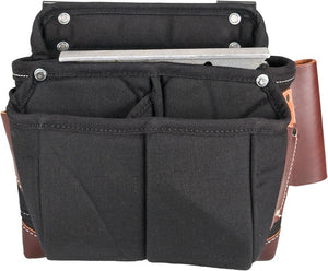 Occidental Leather Part #8564  Outer Oxy Dual Bag™ offers a more compact 3 pouch design. Designed to fit the 2535 - Builders Vest. Unique patented* 2-in-1 outer bag with angle square holster between main and outer bag, 3 bags total. Also has a tri-square sleeve, cat’s paw loop and external nail set or driver bit pouches. Pockets & Tool Holders: 9