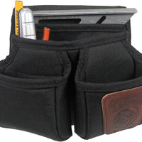 Occidental Leather Clip-On 7 Pouch 9504  Cost-efficient fastener and tool management! Versatile multi pouch design, with tool holders for pencils, utility knife, angle square, and capacity for multiple fasteners. Perfect for small jobs or the do it yourself weekend projects.  Specifications:      Pockets & Tool Holders: 7     Main Bag: 7.5" x 6"     Outer Bags: 5" x 5.5"     Weight: 0.7 lbs