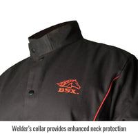 Black Stallion BX9C BSX® Contoured FR Cotton Welding Jacket, Black with Red Flames - Ironworkergear