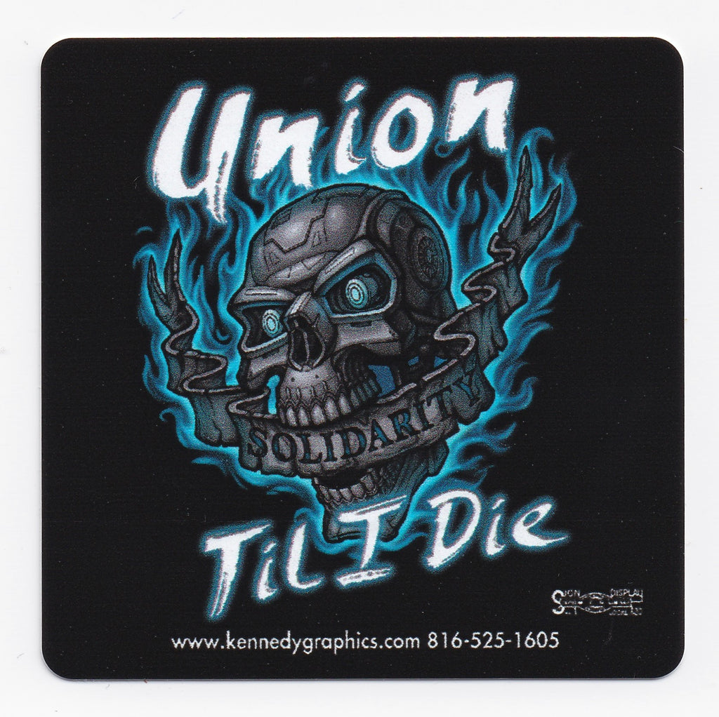 'Union Til I Die' Skull w/Blue Flames Hard Hat Sticker #S108