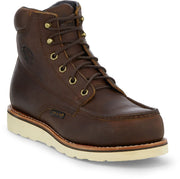 Chippewa 6" brown leather lace up work boot with white wedge sole