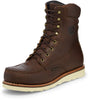 Chippewa 8" brown leather lace up boot with white wedge sole an dmoc toe