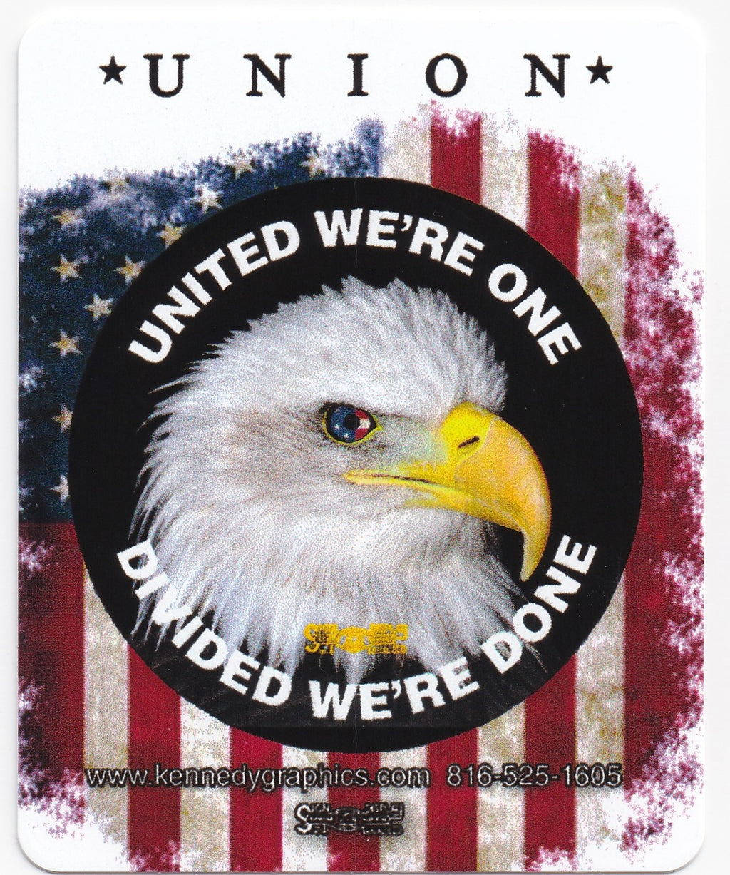 'Union... United We're One, Divided We're Done' American Flag w/Eagle Hard Hat Sticker #S107 - Ironworkergear