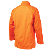 Stretch-Back FR Cotton Welding Jacket, Tan with Gray Stretch Panel - Ironworkergear