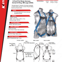 KStrong® Kapture™ Essential 3-Point Full Body Harness with 6′ Internal SAL with snap hooks, S-L (ANSI) - Ironworkergear
