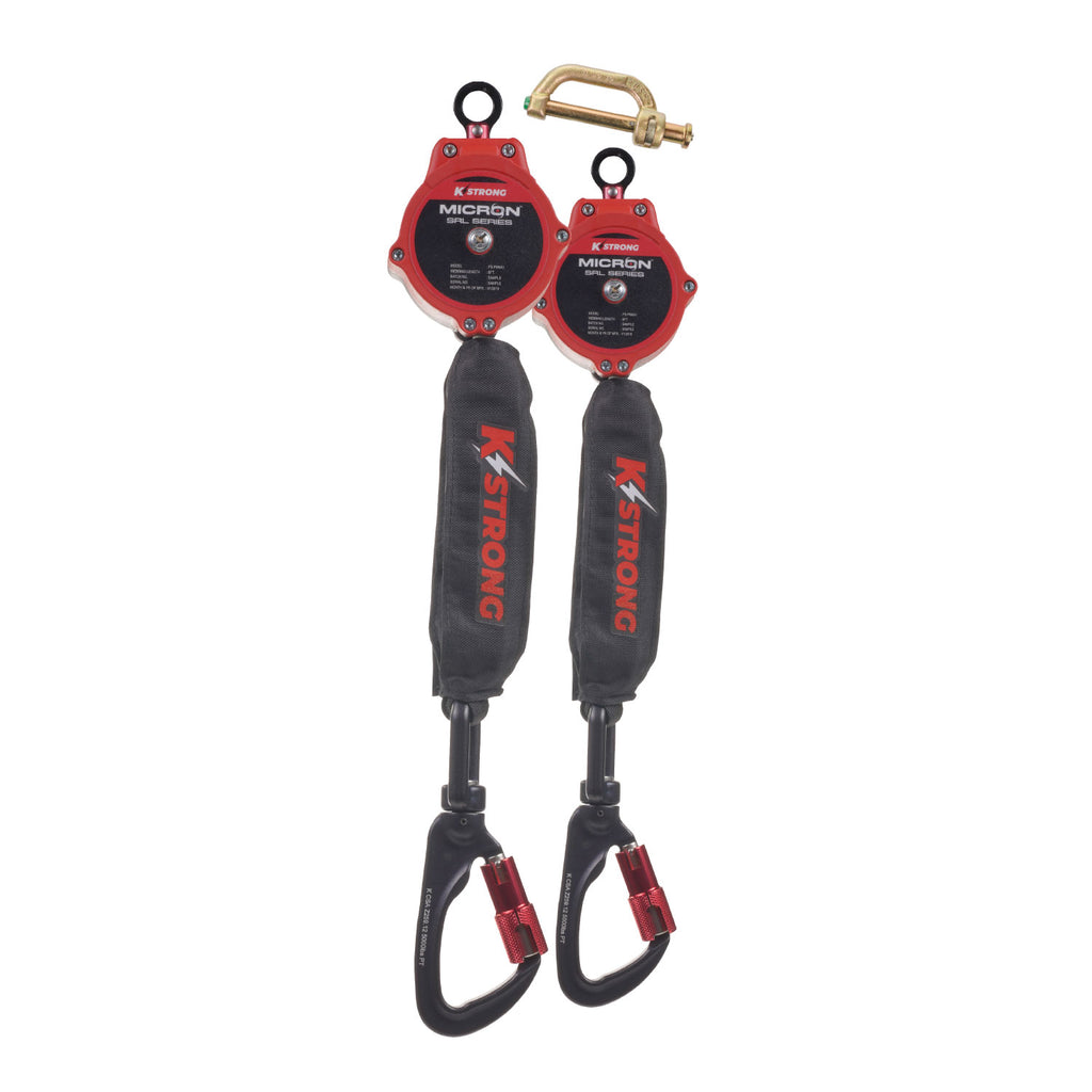 KStrong® Dual 6 ft. Micron™ SRL assembly with aluminum carabiners (ANSI). Includes connector to attach to harness.