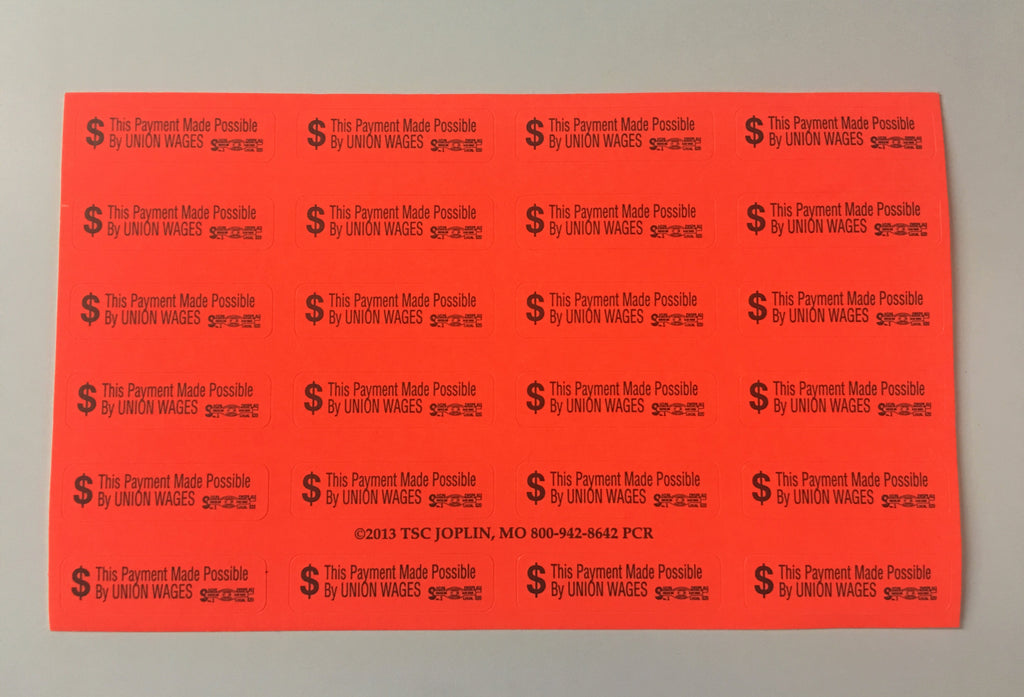 'This Payment Made Possible By UNION WAGES' Envelope Stickers - 3 Pack - Ironworkergear