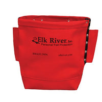 Elk River Bolt Bag In Red With Tool Tunnel Loop 84520      Heavy red cotton duck bolt bag     Belt tunnel loop, 2 side tool slots     Rivet reinforced seams, Reinforced bottom      Red Canvas Bolt Bag     2.5" x 10" x 9"deep     Belt tunnel  Made in the USA!