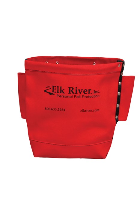 Elk River Bolt Bag In Red With Tool Tunnel Loop 84520      Heavy red cotton duck bolt bag     Belt tunnel loop, 2 side tool slots     Rivet reinforced seams, Reinforced bottom      Red Canvas Bolt Bag     2.5" x 10" x 9"deep     Belt tunnel  Made in the USA!