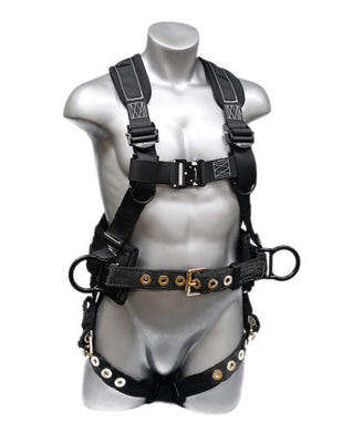 3 D-Rings Aluminum QC buckle on Chest Tongue buckle on leg straps Breathable padding Shoulder strap adjusters X-Large