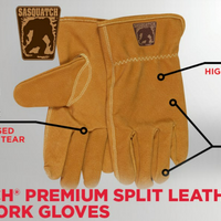 Sasquatch® Leather Driver Work Gloves Premium Grade Split Leather Sewn with Heat Resistant Aramid Keystone Thumb - Ironworkergear